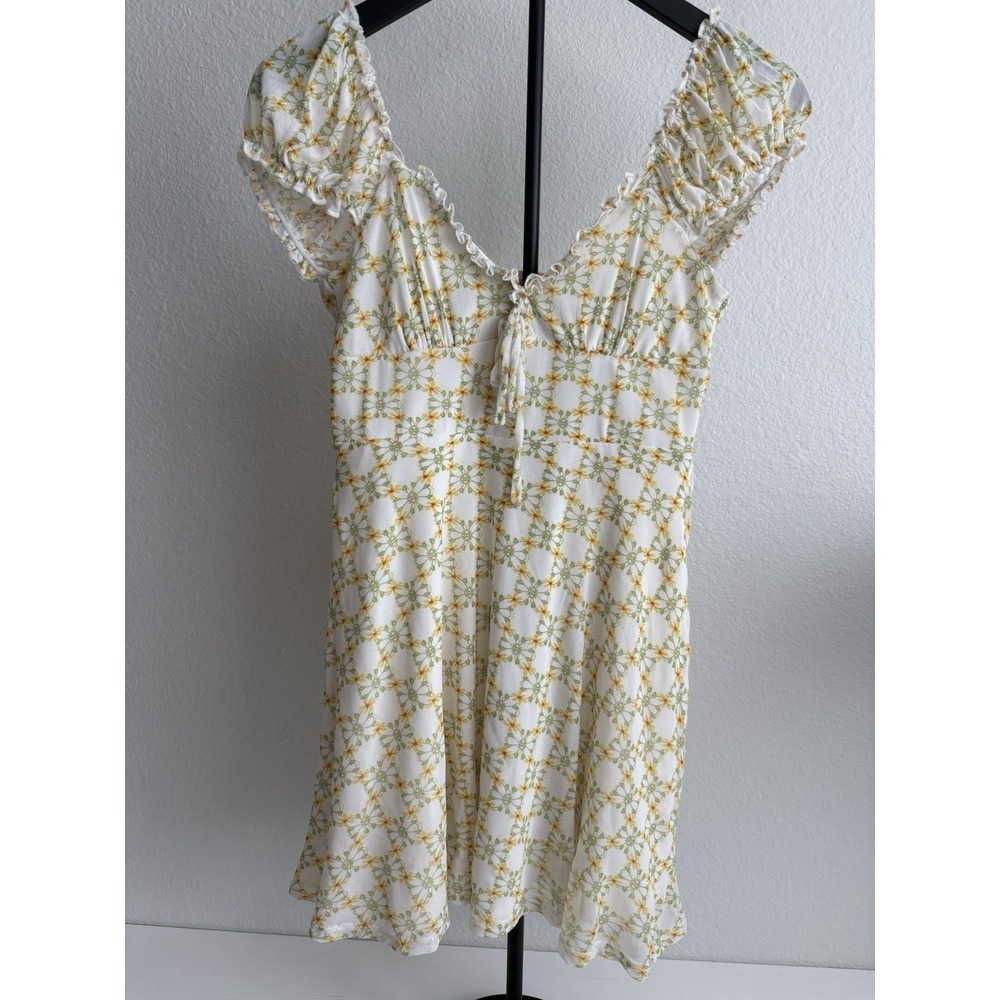 Urban Outfitters Womens Medium Floral Mini Dress Puff Sleeve Sweetheart Cottage